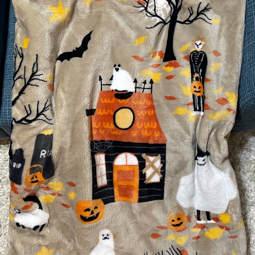 Pickle & Dot Festive Pet Halloween Blanket with Haunted House Design